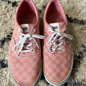 Vans Women's Pink and White Checkered Sneakers